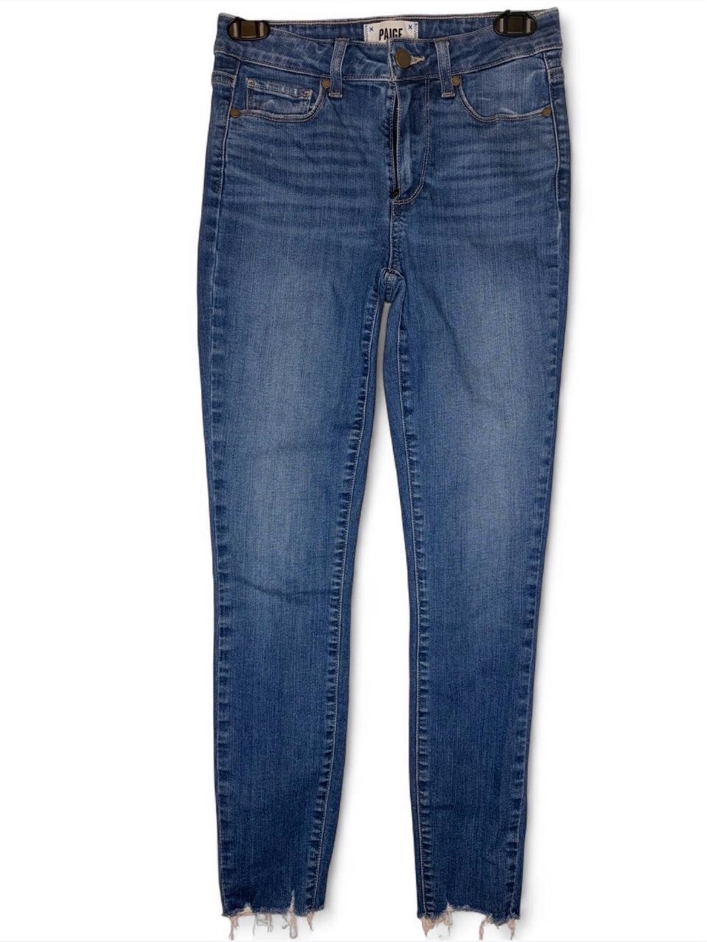 PAIGE Hoxton Ankle Jeans Women’s Size 25 Kennie Distressed High Rise Raw Hem